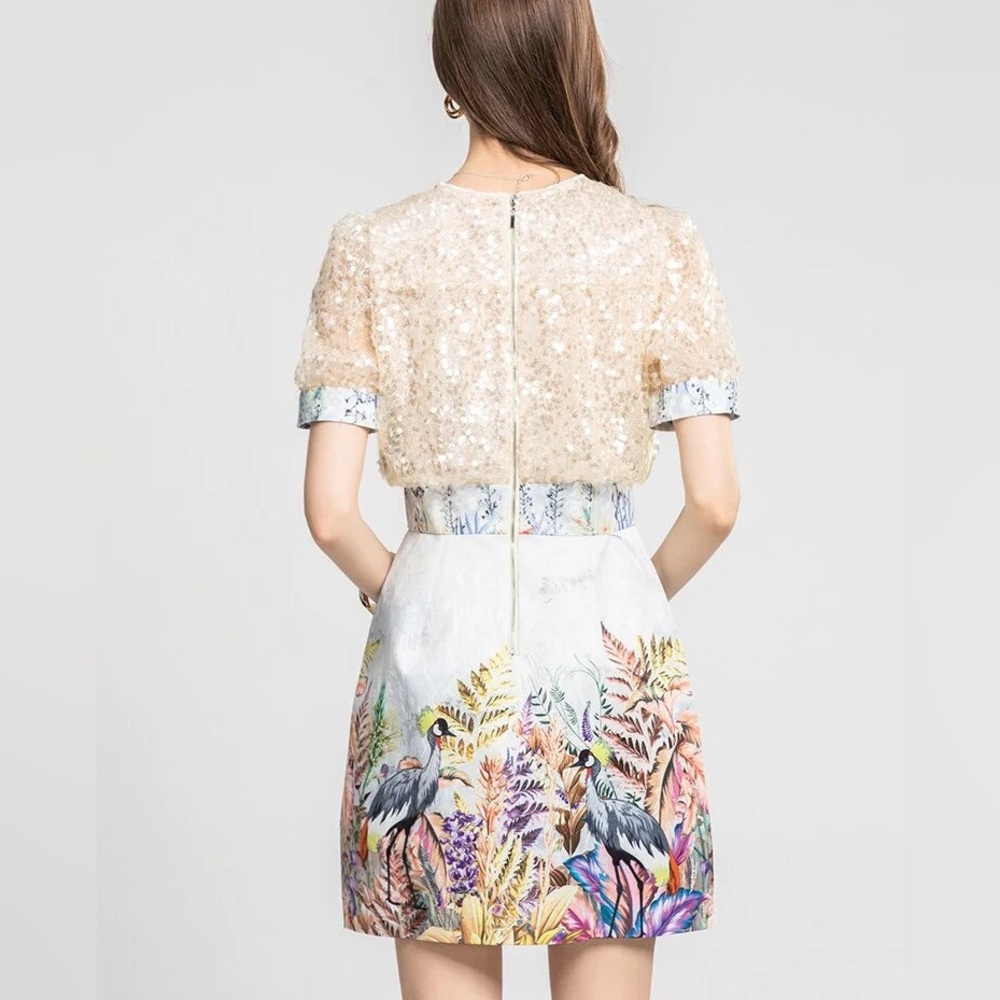Unique Floral Bird Sequin Dress - Picture 2 of 9